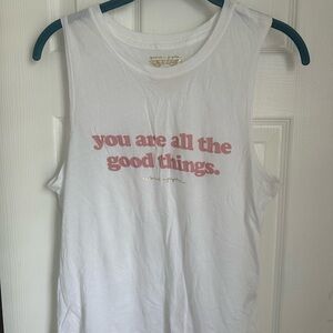 Pure Barre x Spiritual Gangster White with Pink Muscle Tee Sleeveless